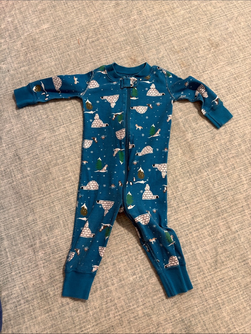 Hanna Anderson One-Piece Footless Pajama - Teal Blue Igloo Print